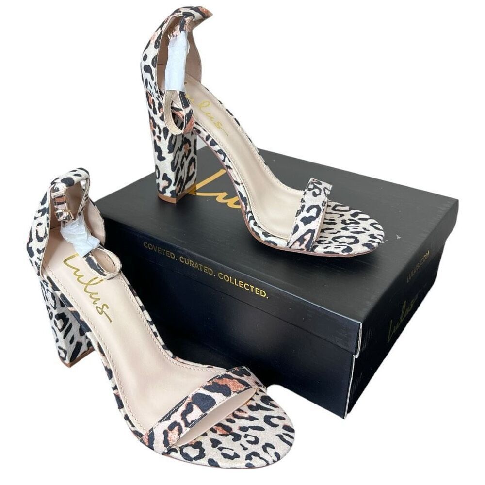 NEW Lulus Taylor Leopard Ankle Strap Heels Size 8 4” Block Heel